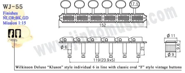 Wilkinson Винтаж хромовые тюнеры электрогитары Колки тюнеры для ST& TL гитары или аналогичный WJ-55 серебряные колышки