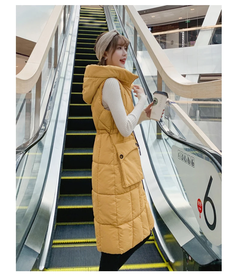 Women long Vest Autumn Winter thicken vest coat Thick warm hooded outwear waistcoat Casual long style female sleeveless jacket