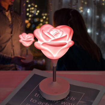 

Novelty LED Rechargeable Rose Romantic Night Light Flower Shape Decoration for Girl Bedroom Wedding Valentine Holiday Gift
