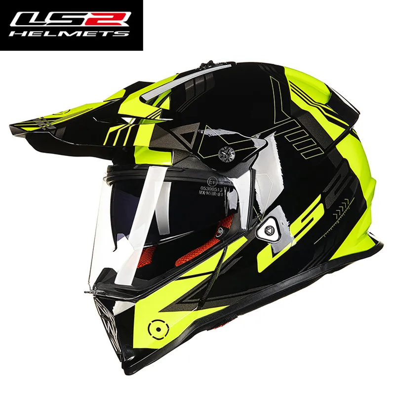 LS2 MX436 внедорожный мотоциклетный шлем с солнцезащитным покрытием ls2 pioneer moto cross шлем с двойными линзами, одобренный ECE - Цвет: black and yellow