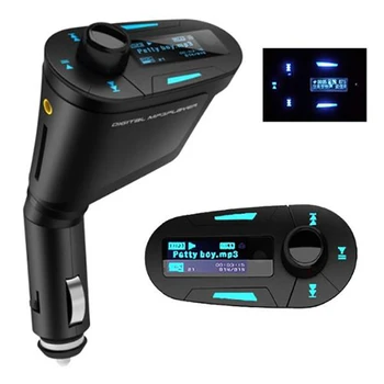 

360 degree Rotation Car Kit Mp3 Player Wireless Fm Transmitter Modulator Audio Aux USB Sd Slot with Remote Blue LCD