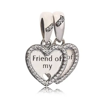 

A Pair 925 Sterling Silver Friend of My Love Pendant Clear CZ Charms Beads Fit Original Pandora Charms Bracelets &Necklace