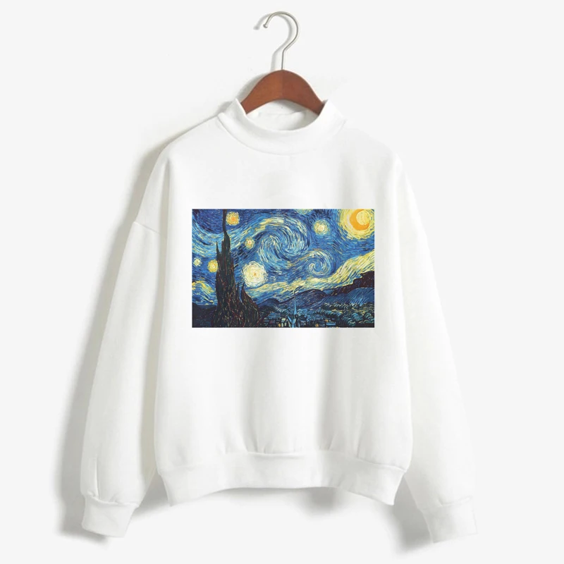 Harajuku Van Gogh Ukiyoe Art футболка с длинными рукавами и принтом масло Женская белая