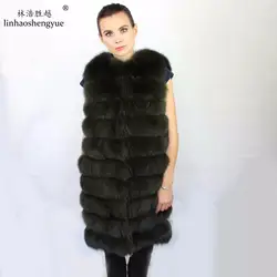 Linhaoshengyue 100 см длинные Advanced меха лисы в полоску и джинсовая куртка Зимние теплые