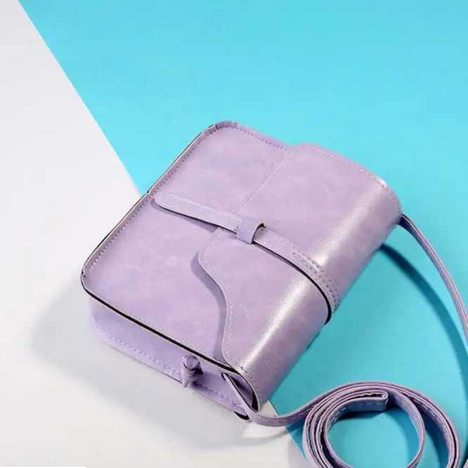 

Solid Color Purple Vintage Purse Bag Leather Cross Body Shoulder Messenger Bags Folding Shoulder Bag Lady Daily Square Handbags