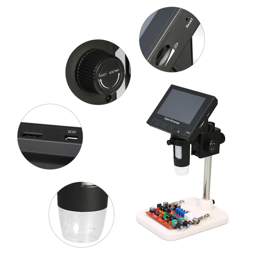 

1000X 4.3" 720P LCD Display Portable Microscope LED Digital Magnifier with Holder for Circuit Board Repair Soldering Tool