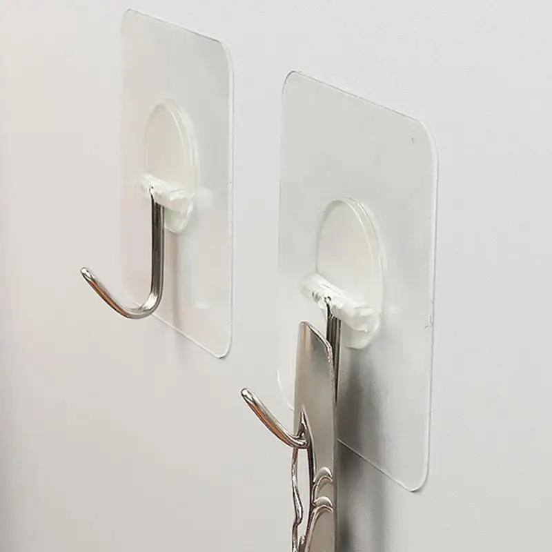 

4/6/10Pcs Transparent Wall Mount Utility Hanger Adhesive Hook Bathroom Kitchen Seamless Waterproof Hanger 6.2*6.2cm