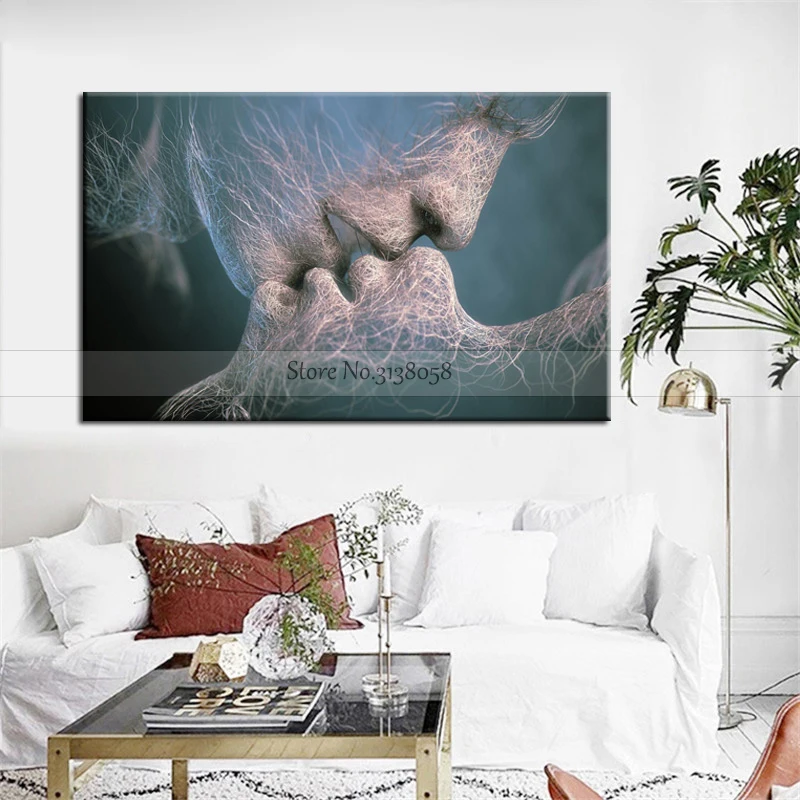 Adam and Eve Kiss Handmade Modern Abstract Home Decor Wall Art Kissing Couples Picture Figure Oil Painting On Canvas | Дом и сад