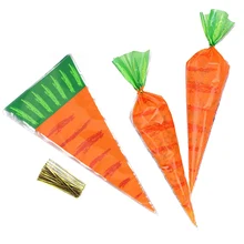 Sac plastique pour bonbons à la carotte 20 pièces, sac en plastique pour bonbons et lapin, décorations de fête d'anniversaire de pâques, sac pour biscuits pour enfants, fournitures de fête