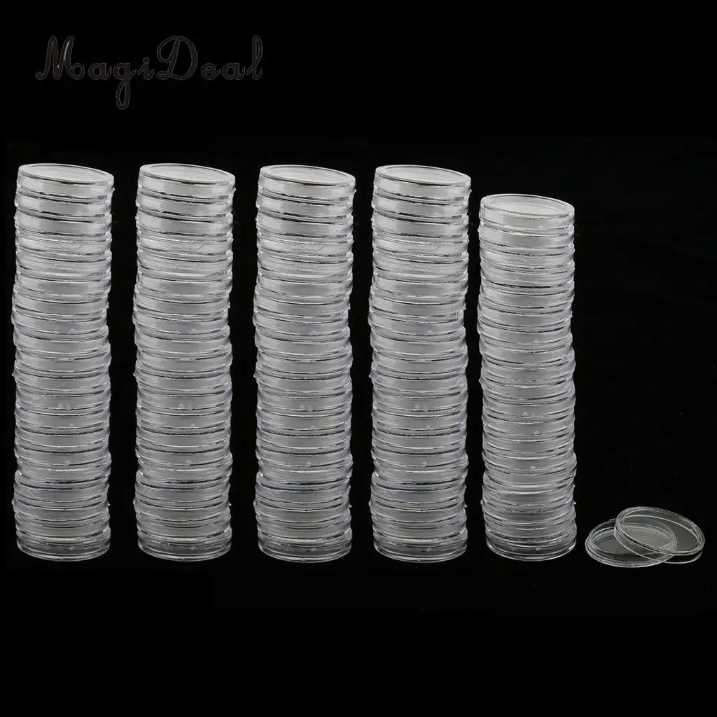 200pcs Clear Plastic Coin Capsule Holders Display Case Box Collection 22/28mm