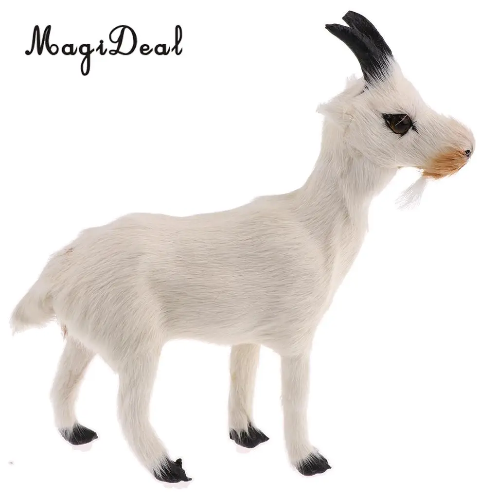 MagiDeal 1Pc Realistic Faux Fur Stanidng Goat Animal Model Figures Cute Plush Toy for Baby Kids Home Bedroom Car Decoration