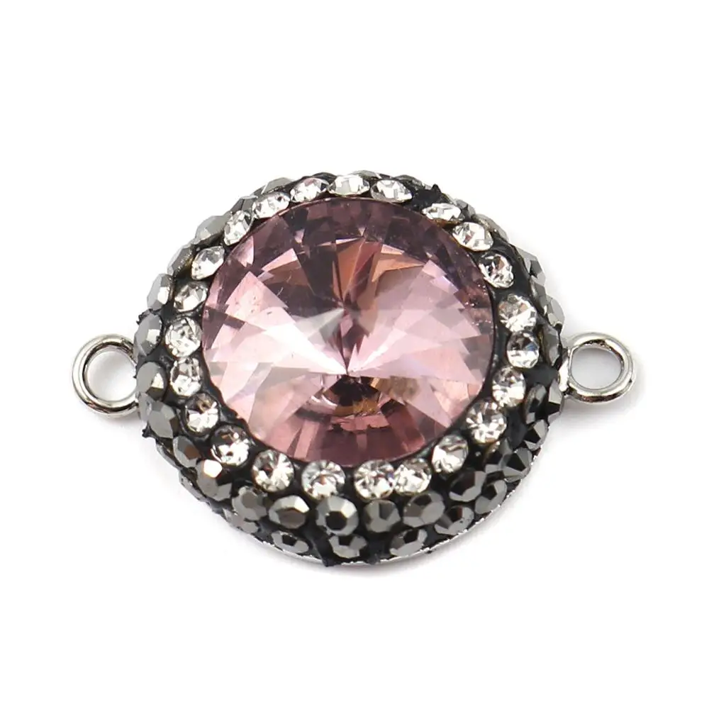

DoreenBeads Copper & Glass Connectors Round Clear Faceted Multicolor Rhinestone Jewelry Accessories Findings 24*17mm, 2 PCs