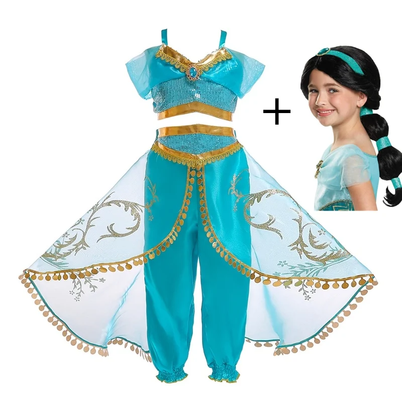 

Girls Belly Dancer Dress Jasmine Costume Cosplay Aladdin Lamp Princess Dress For Girls Costume for Kids Top&Skirts Pants 2PCS