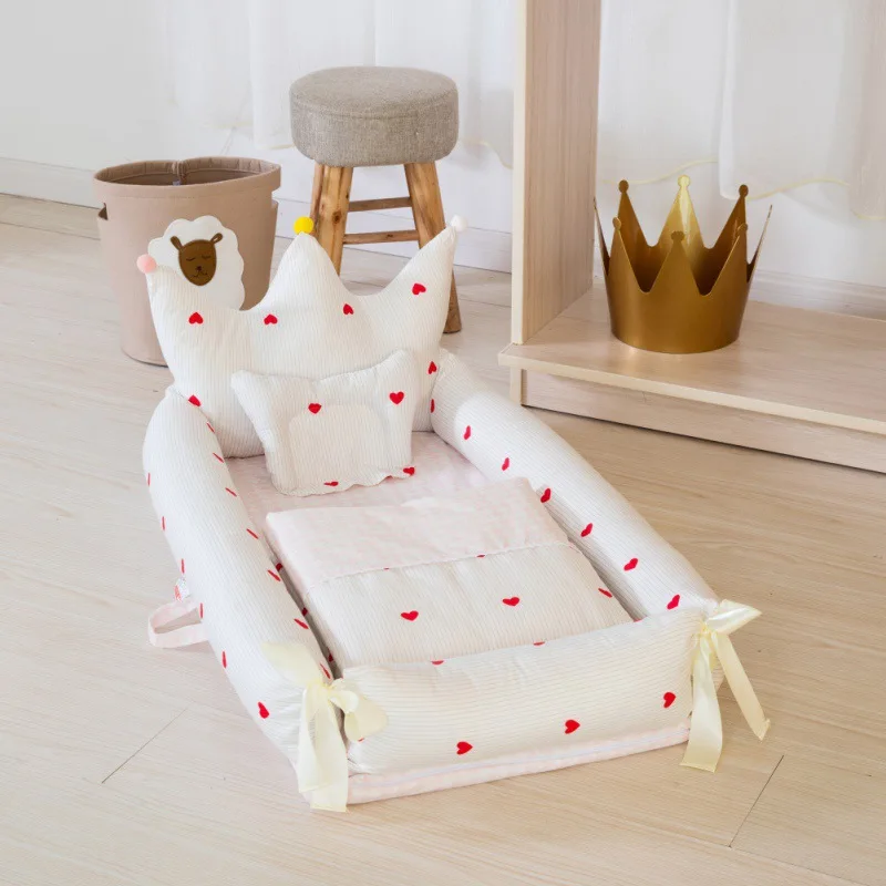 5 шт. детская кроватка с подушкой коврик для новорожденного набор Портативная Складная Колыбелька Детское Постельное Белье для сна дорожные кроватки - Цвет: Слоновая кость