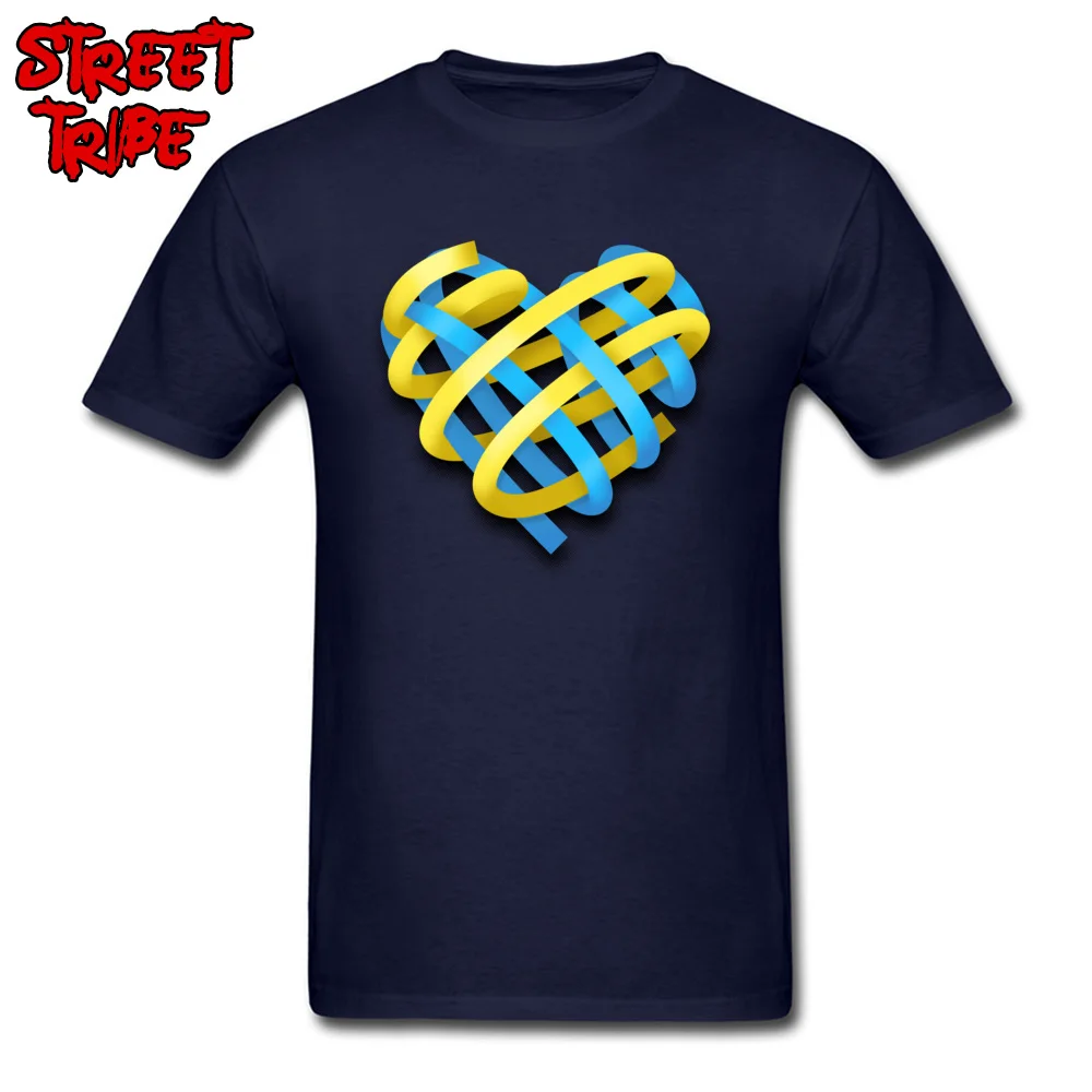 High Quality Blue and yellow ribbon heart Casual Top T-shirts Crewneck Pure Cotton Men Tops & Tees Sweatshirts Summer Autumn Blue and yellow ribbon heart navy