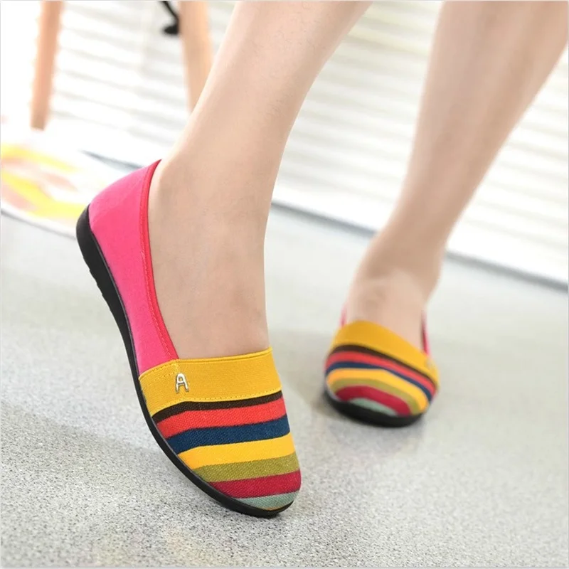 Automne Chaussures glissement Femmes jaune Rayé Gris D'été Peu Profonde Non À Nouvelles Larges Plates Jambes orange Toile De Seule Paresseux q1xwwR8IfC