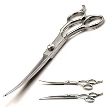 Профессиональный 7 дюймов ножницы изогнутые резки Истончение любимая кошка собака холить ножницы Животные Кошки Парикмахерская Парикмахерские ножницы