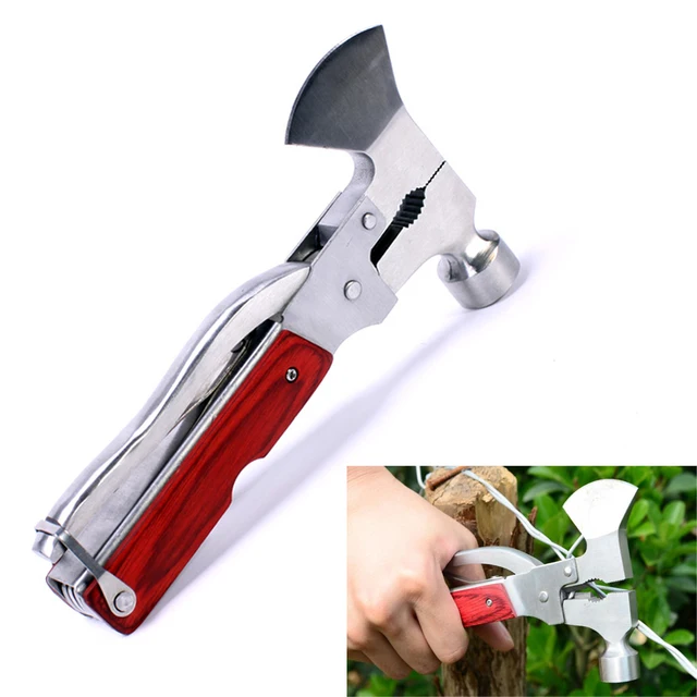 3 Type Multi Camping Axe Hammer Stainless Steel Fixed Blade Knife Wood Handle Survival Hand Tool Wrench Screwdriver Saws Plier