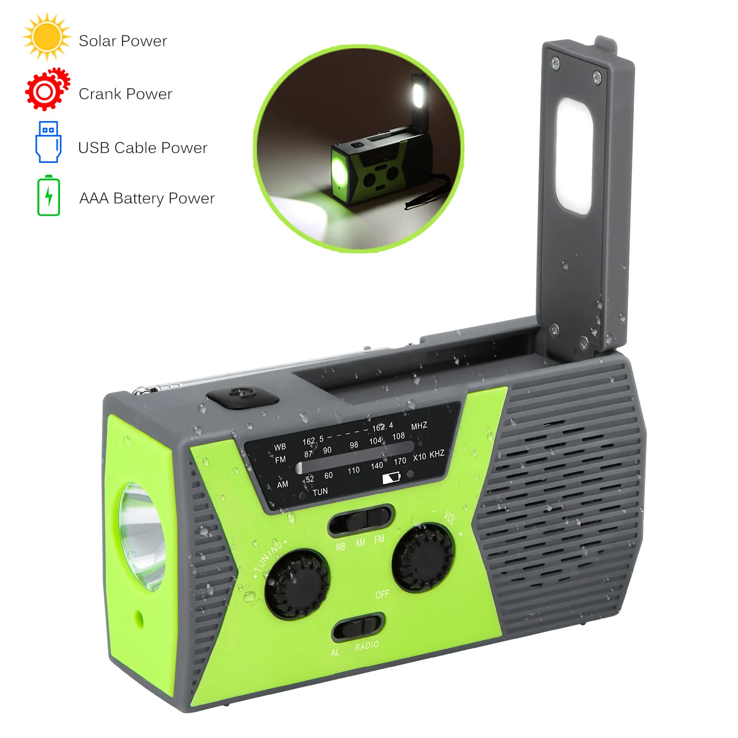 

Rechargeable LED Floodlight Portable Spotlight Outdoor Camping Lamp Projector Work Light Power Bank Light with NOAA Radio