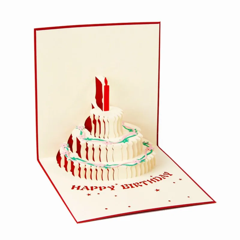 Image Birthday Cake 3D paper laser cut pop up handmade post cards custom gift greeting cards party supplies Hot Sale
