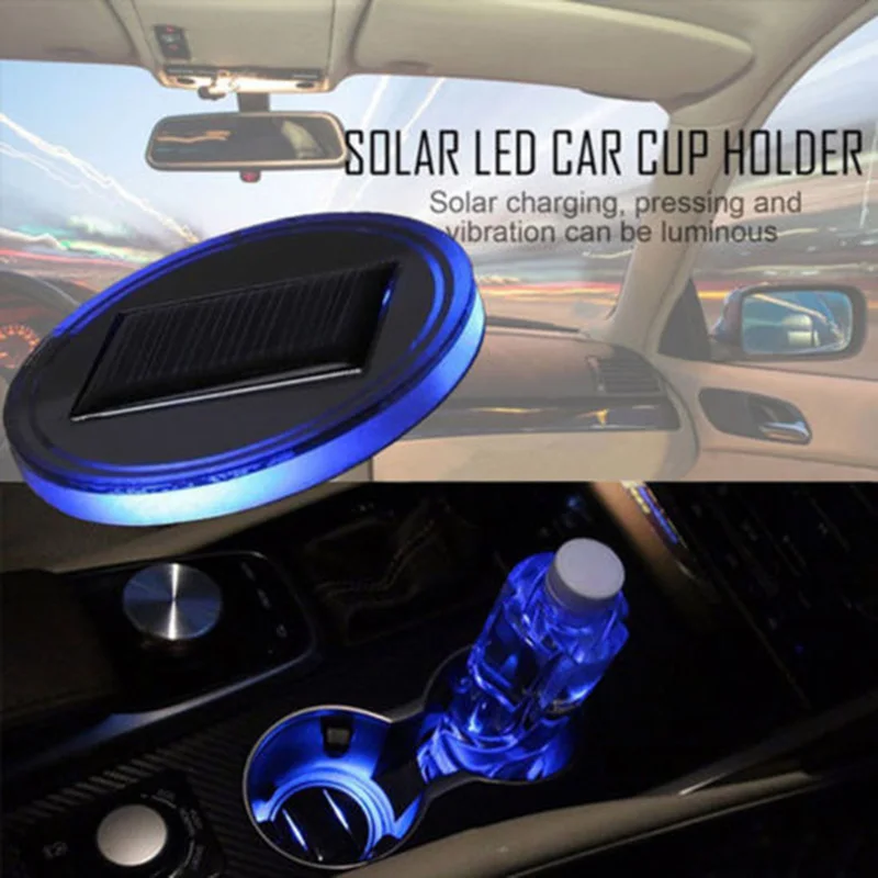 

2 Pcs Solar Car Cup Holder With LED Light Bottom Mat Pad Cover Lamp Bottle Drinks Coaster NJ88