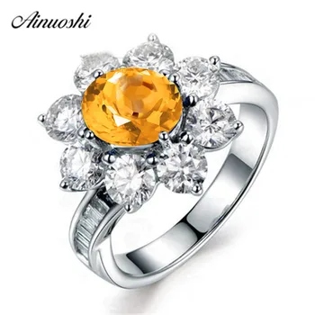 

AINUOSHI Natural Citrine Sunflower Ring 2 Carat Oval Cut Gems 925 Sterling Silver Ring Engagement Party Fine Jewelry Women Ring