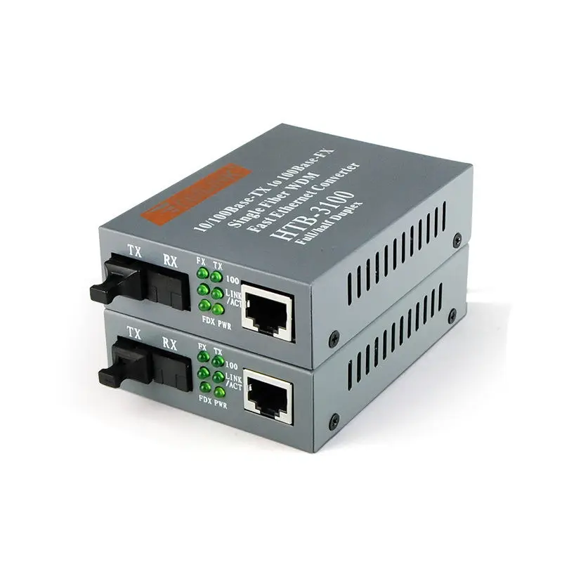 Fiber Optical Media Converter 10/100Mbps RJ45 Single mode 25KM HTB-3100A/B 1Pair