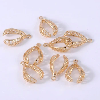 

6PCS 18x14MM 24K Champagne Gold Color Plated Brass Drop Shape half hole beads Connector Charms High Quality Jewelry Accessories
