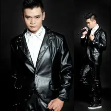 Черная кожаная куртка с заклепками в стиле панк для мужчин, певица, сцена 1, модные мужские кожаные куртки и пальто на заказ