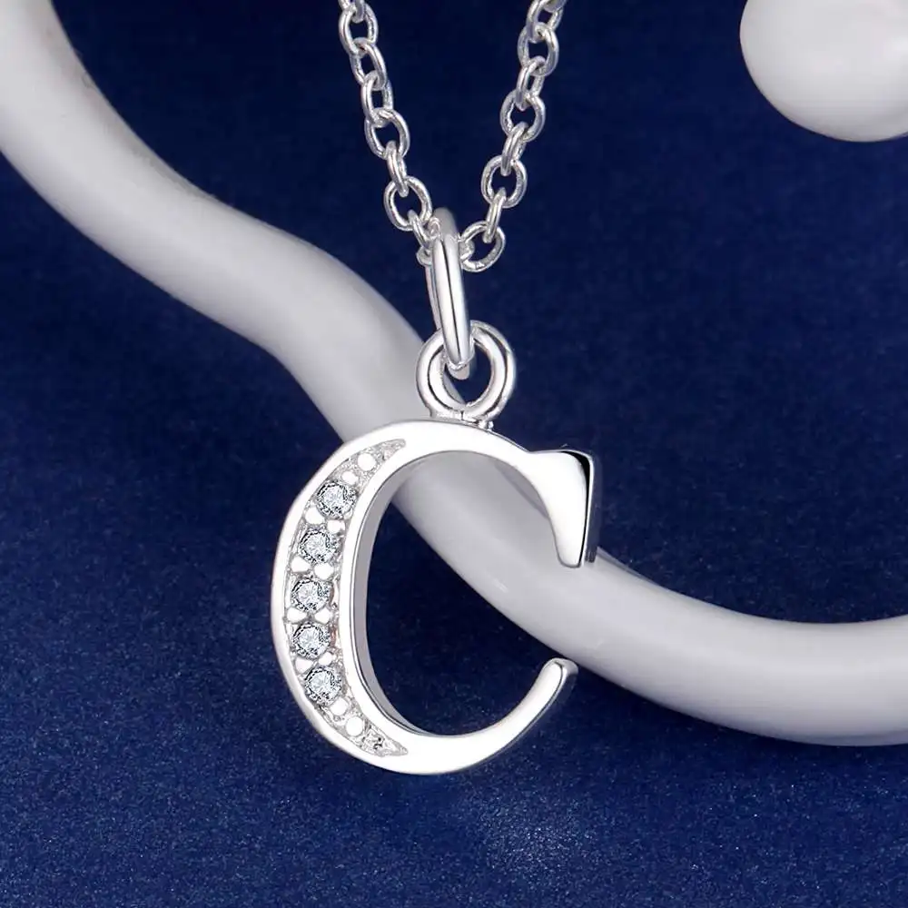 

Letter C bling zirconsilver plated Necklace Silver Pendant Jewelry /VGZSLXPE BUWXDXOM