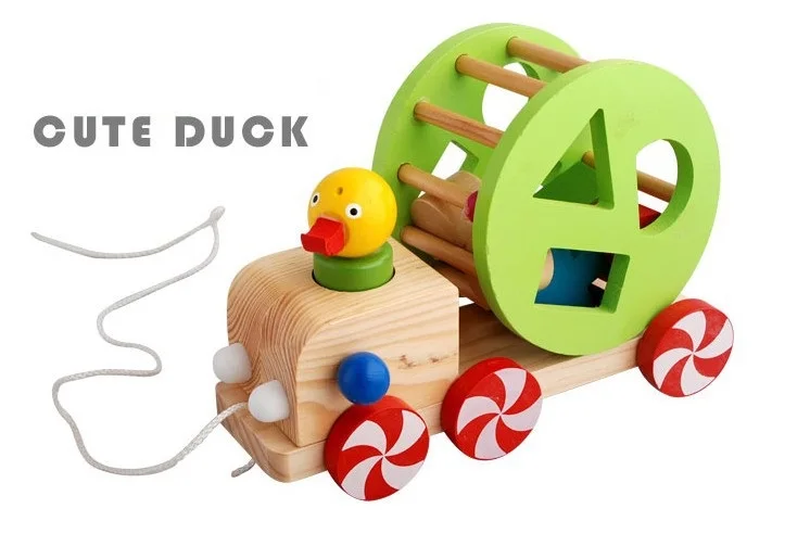 

Rushed Car Wooden Children Cute Duck Baby Learning Walking Puzzle Car Fashion Education Toys