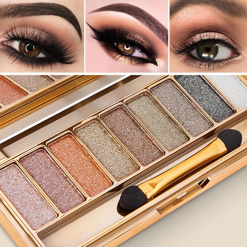 

9 Colors Shining Eyeshadow Palette Makeup Glitter Pigment Eye Shadow Powder Waterproof Cosmetic with Brush Tool