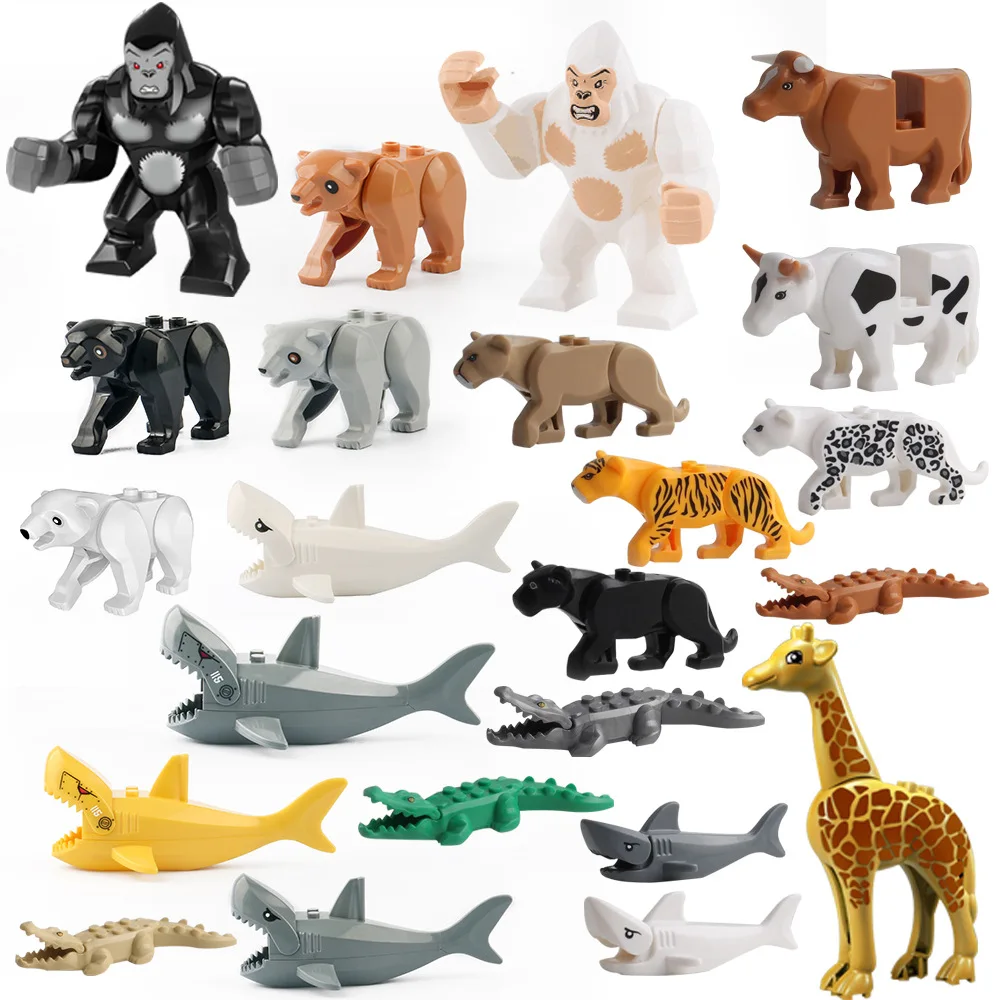 

Single Sale Building Blocks DIY Small Animal Shark Tiger Cow s Model Compatible Accessory Handmade Gift Toys For Children