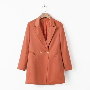 

Stain dressblazer Women Elegant Long Suits jackets Notched Collar Blazers Spring Ladies Chic Orange Blazer Tops Girls Clothes