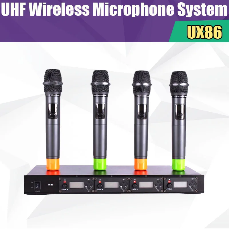 

UX86 Professional 4x100 Channel UHF Wireless 4 Handheld Microphone System Conference Microphone System Gooseneck meeting Mic