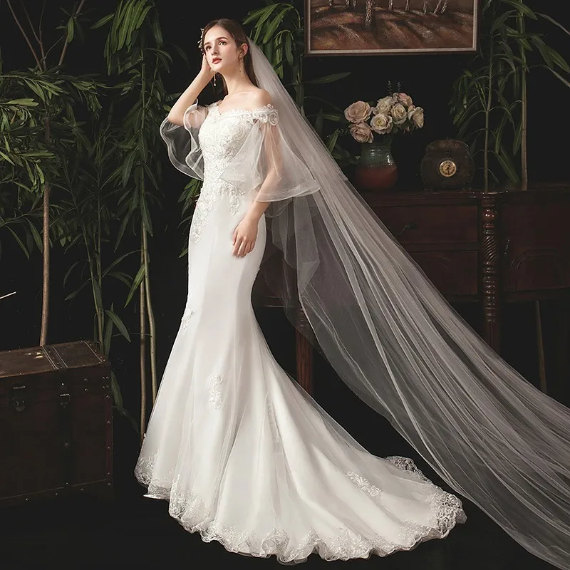 Vestido Novia Sirena Роскошные кружевные свадебные платья Русалочки с коротким рукавом