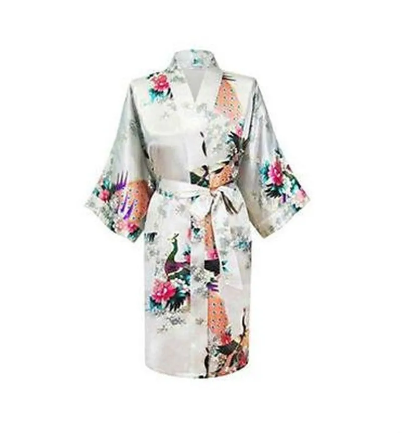 Шелковый халат женский атласное кимоно; наряд для женщин халаты с цветочным принтом подружек невесты длинное кимоно халат невесты шелковый халат