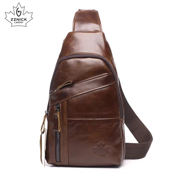 

Genuine Leather Crossbody Bags men casual messenger bag 2019 Fashion zipper Male Shoulder Bag Chest Pack ZZNICK