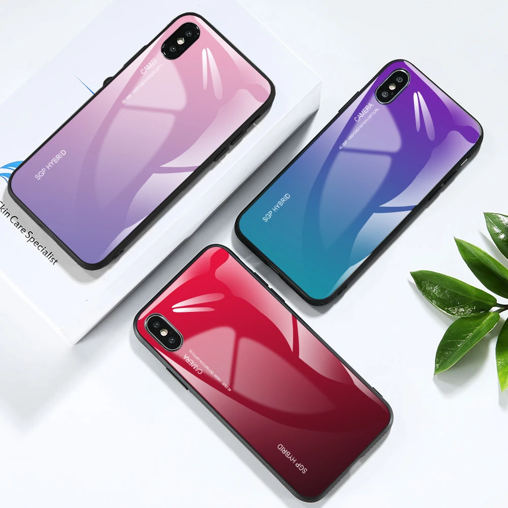 Чехол накладка с градиентным закаленным стеклом для Huawei P30 Pro P20 Lite силиконовый