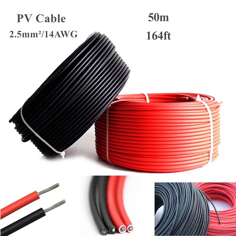 20 м/50 м/80 м/100 м 2,5 мм/14AWG PV солнечный кабель провод медный проводник TUV черный+ красный кабель 65ft/164ft/262ft/328ft - Цвет: red 50M and blk 50M