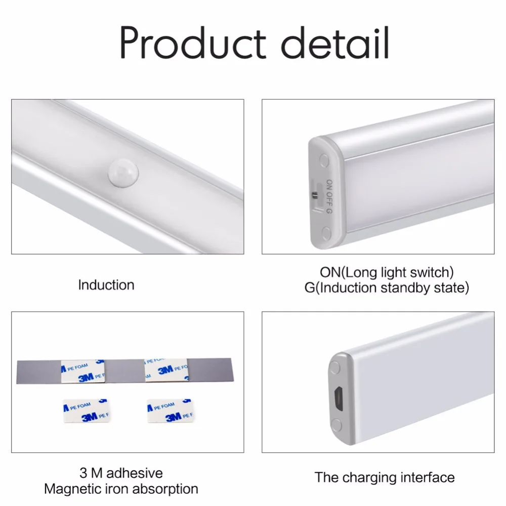 Движения PIR датчик движения светодиодный светильник под шкаф Бар USB Перезаряжаемый Шкаф светильник ing портативный светодиодный светильник ночник s