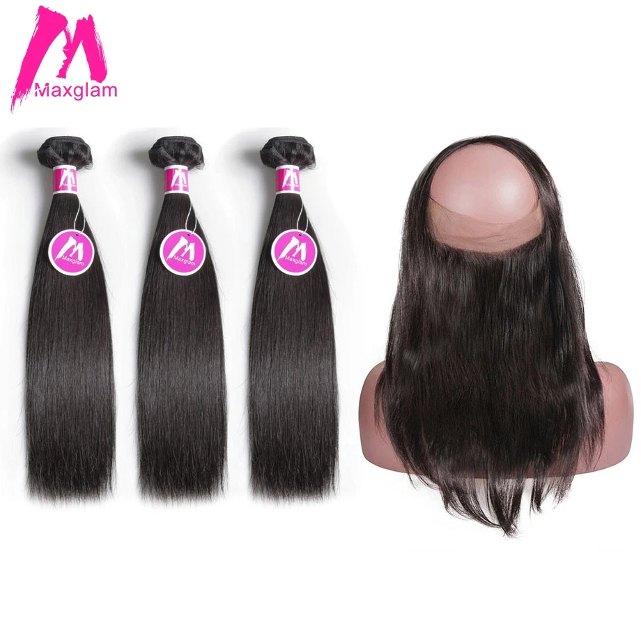 

Maxglam Brazilian 3 Human Hair Bundles with 360 Frontal Straight 360 Closure with Bundles Remy Hair Extension Free Shipping