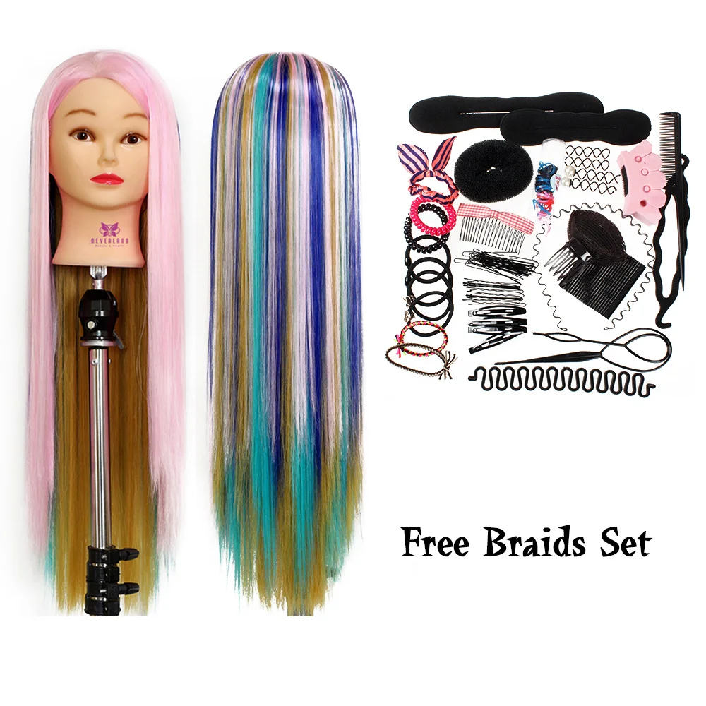 Buy 65 CM Rainbow Hair Hairdressing Training Head Mannequins With Stand Comb