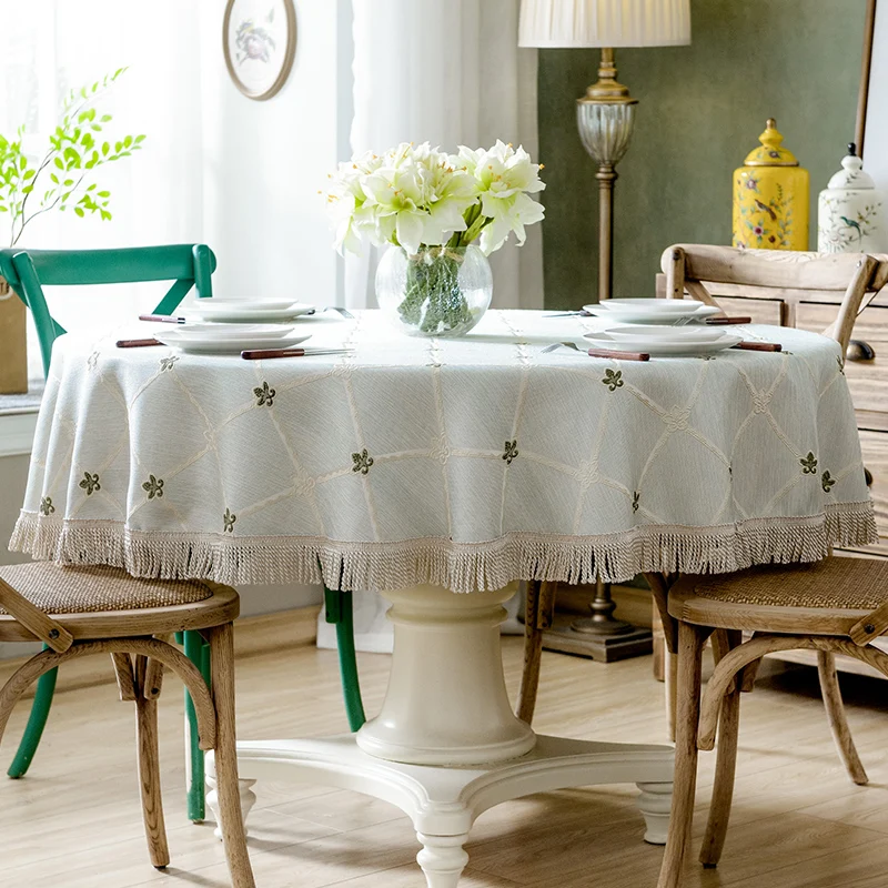 PanlongHome High-end American European Style Embroidered Tablecloth Cotton And Linen Round Rectangular Table Cloth