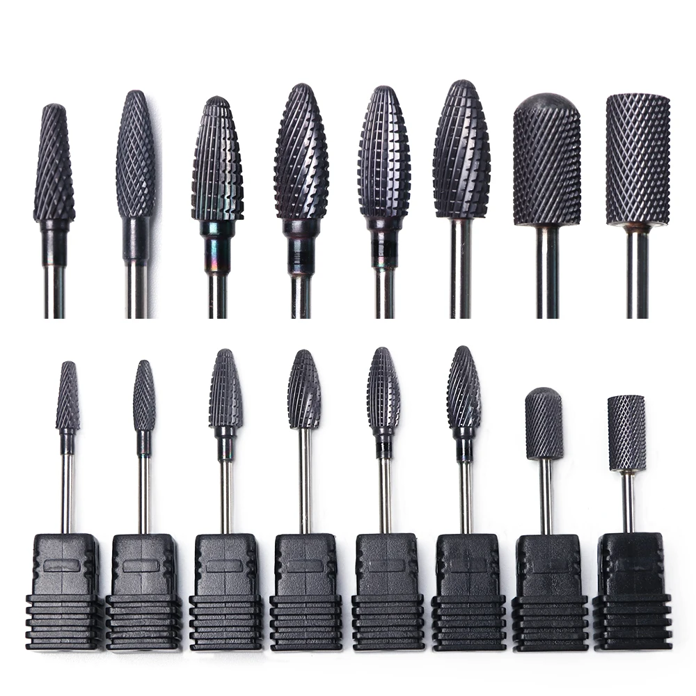 

8 Types Black Tungsten Carbide Nail Drill Bits Electric Milling Cutters Manicure Machines Hardware Pedicure Buff Tools TRHG01-08