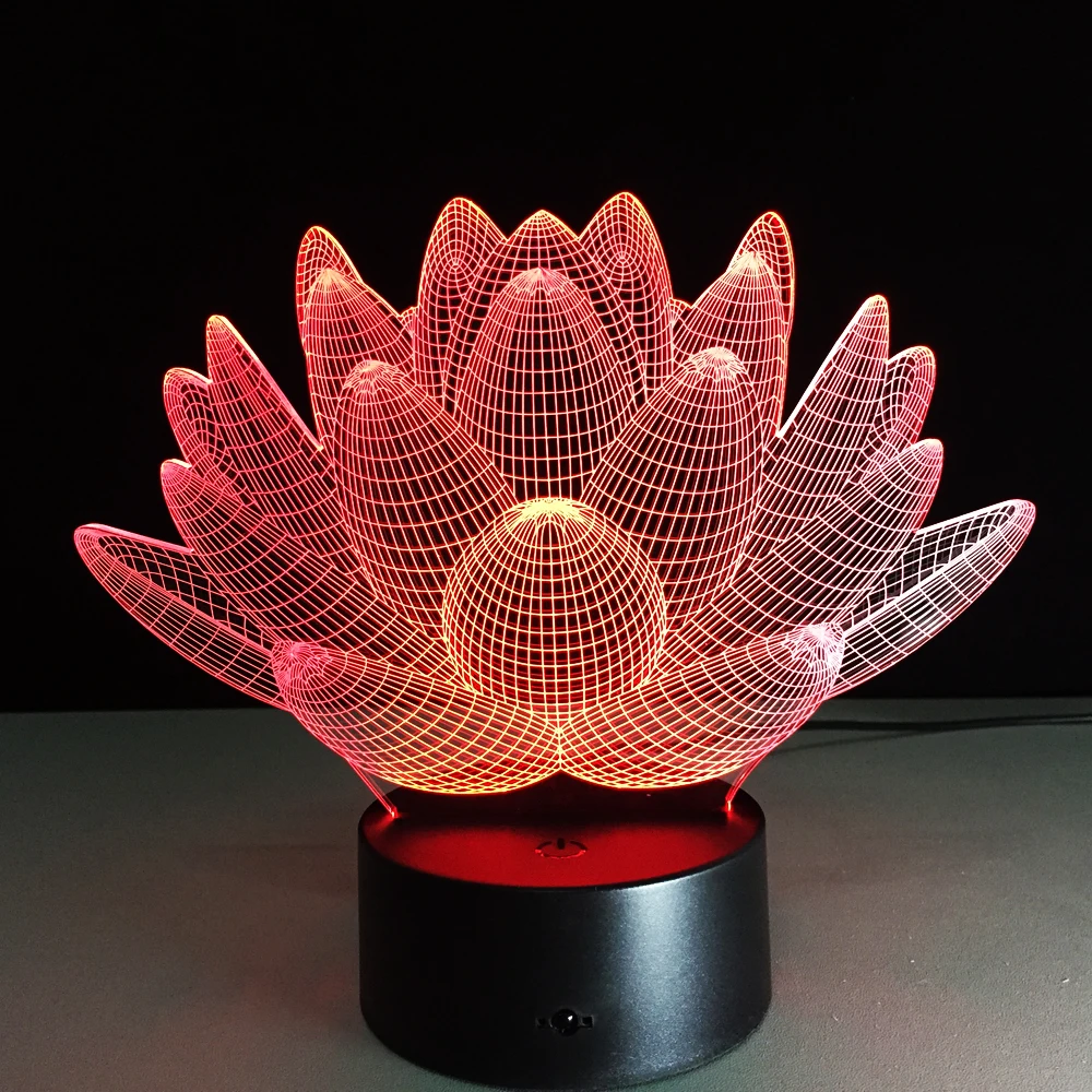 Us 11 51 36 Off Lotus 3d Visual Table Lamp Touch Switch 7colorful Change Mood Lamp Holiday Light Bedroom Decor In Table Lamps From Lights Lighting