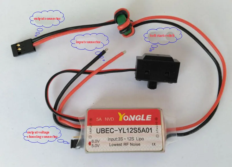 

3-12S Lipo 5A UBEC 5V/6V 5V/12V Switchable DC-DC Lowest RF Noise Utral BEC Peak Current 10A Switch Regulator w soft start switch