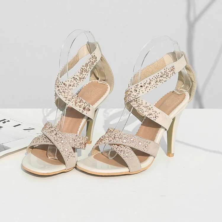 

Big Size 9 10 11-17 high heels sandals women shoes woman summer ladies Open toe water drill back zipper bag heel
