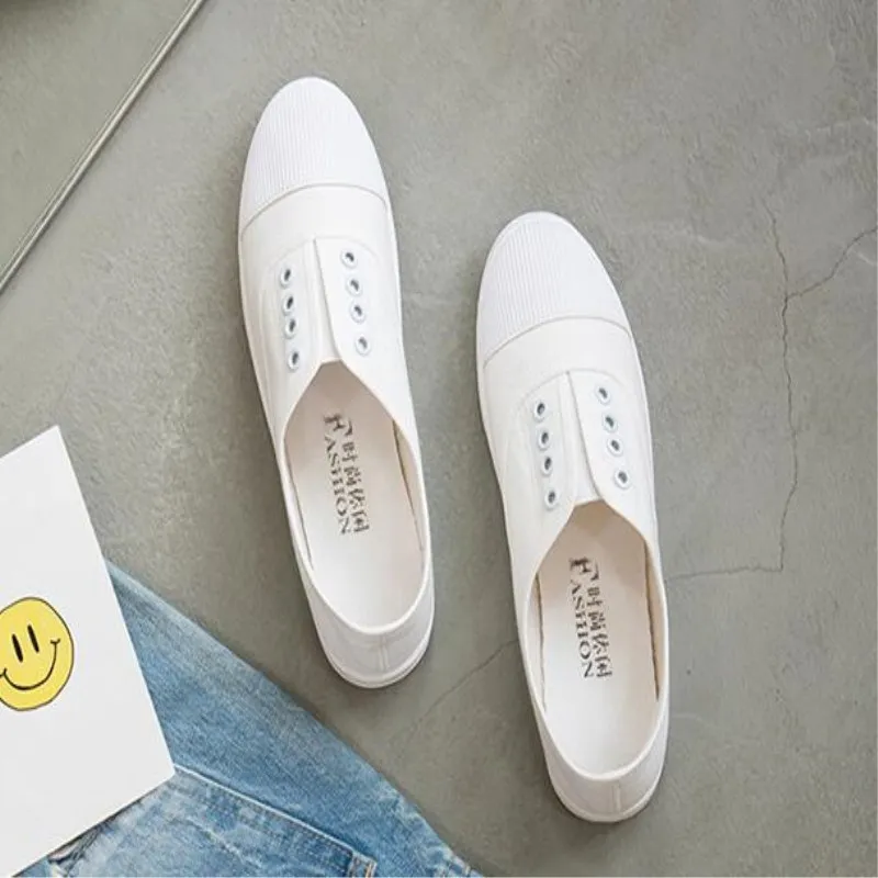 

New low canvas shoes students flat casual shoes a pedal lazy shoes white shoes
