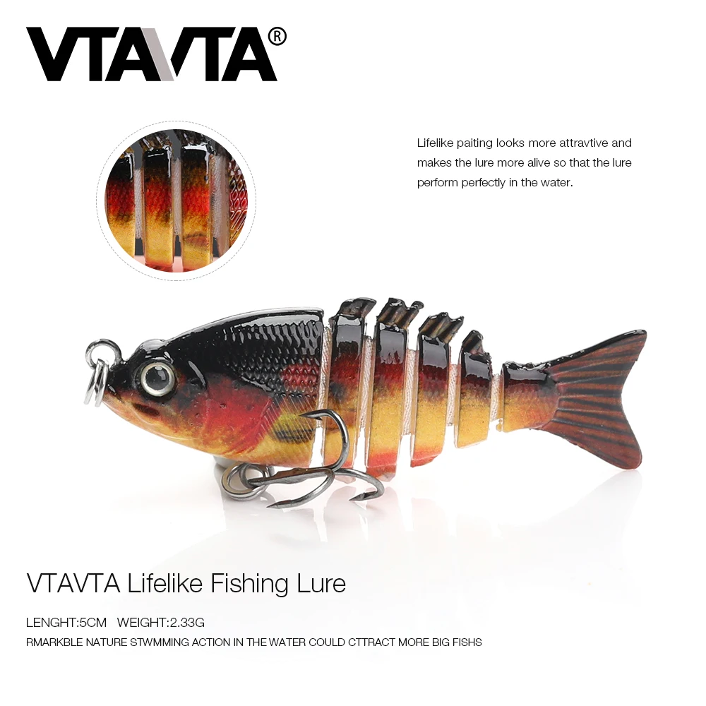 

VTAVTA Mini Fishing Lure 5cm 2.33g Multi Jointed Crankbait Hard Bait sinking Topwater Wobblers Fishing 6 segemants Swimbait